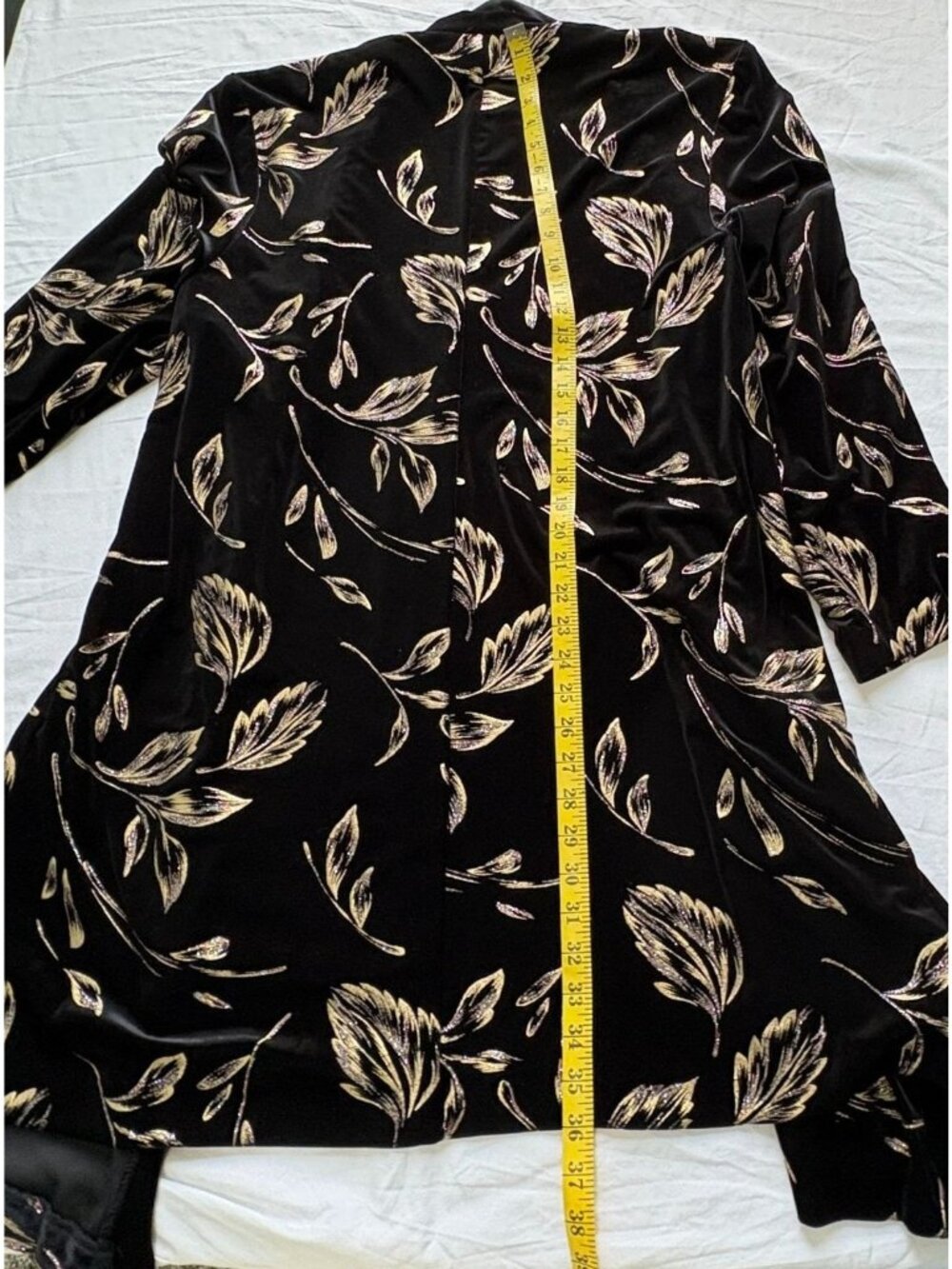 Dressbarn Womans Open Front Jacket Size 16W Black & Gold Glitter Floral Duster - Picture 6 of 10